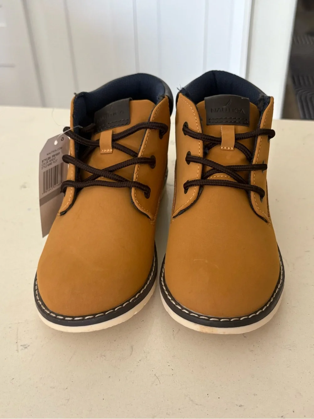 Nautica Kids Wheat/Tan Lace-Up Ankle Boots with Navy Collar